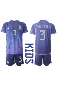 Fotbalové Dres Argentina Nicolas Tagliafico #3 Dětské Venkovní Oblečení MS 2022 Krátký Rukáv (+ trenýrky)